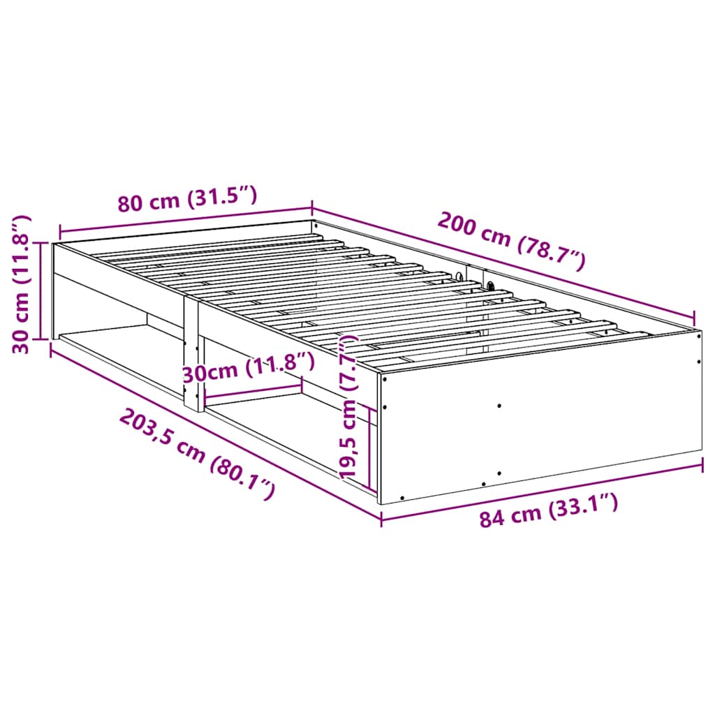 Dagseng uten madrass hvit 80x200 cm heltre furu
