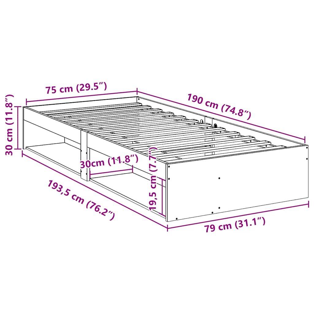 Dagseng uten madrass 75x190 cm heltre furu