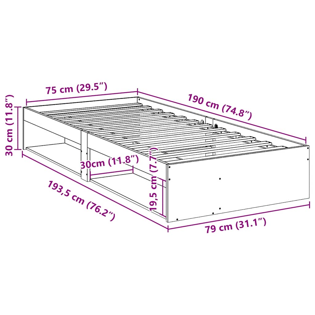 Dagseng uten madrass voksbrun 75x190 cm heltre furu