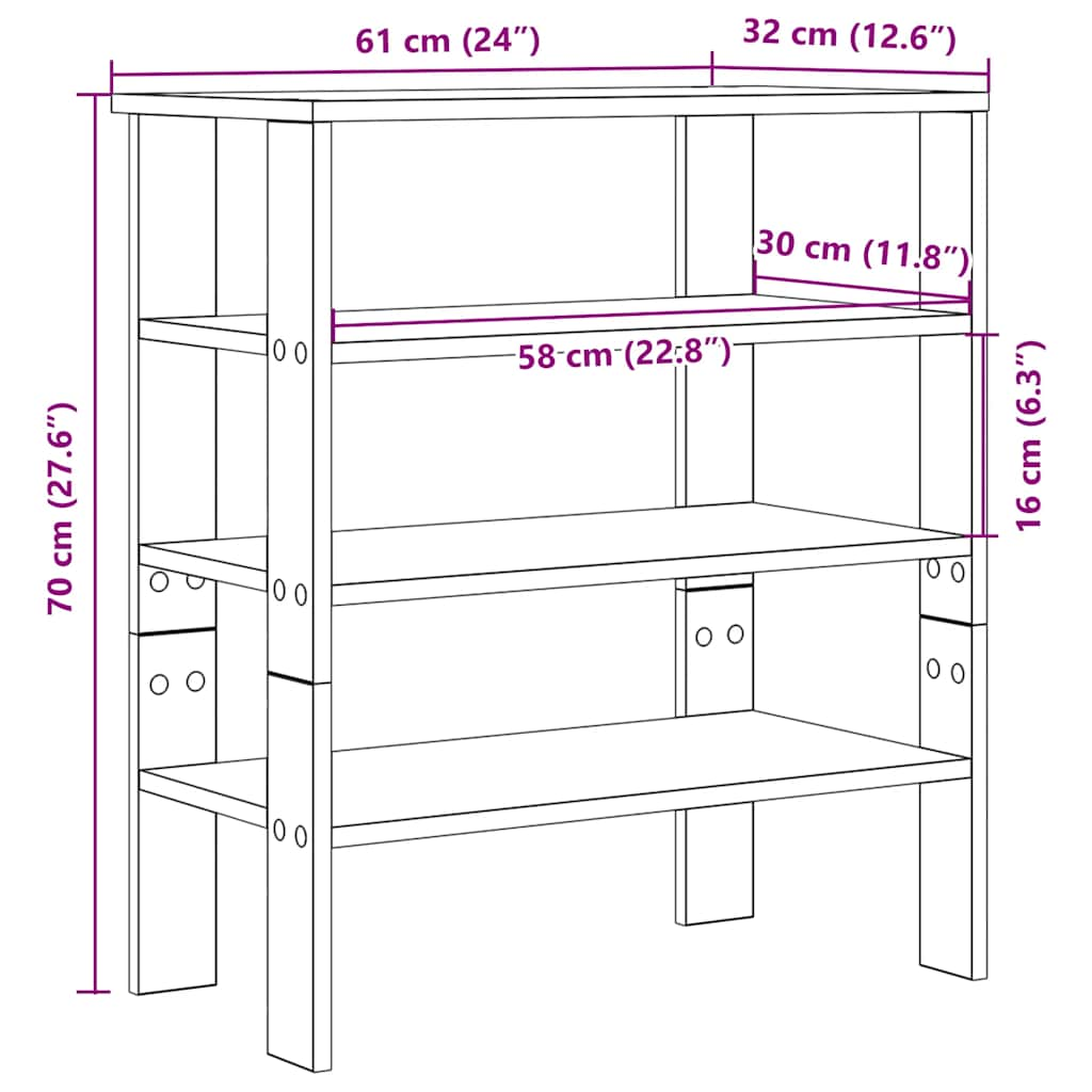 Skohylle hvit 61x32x70 cm konstruert tre