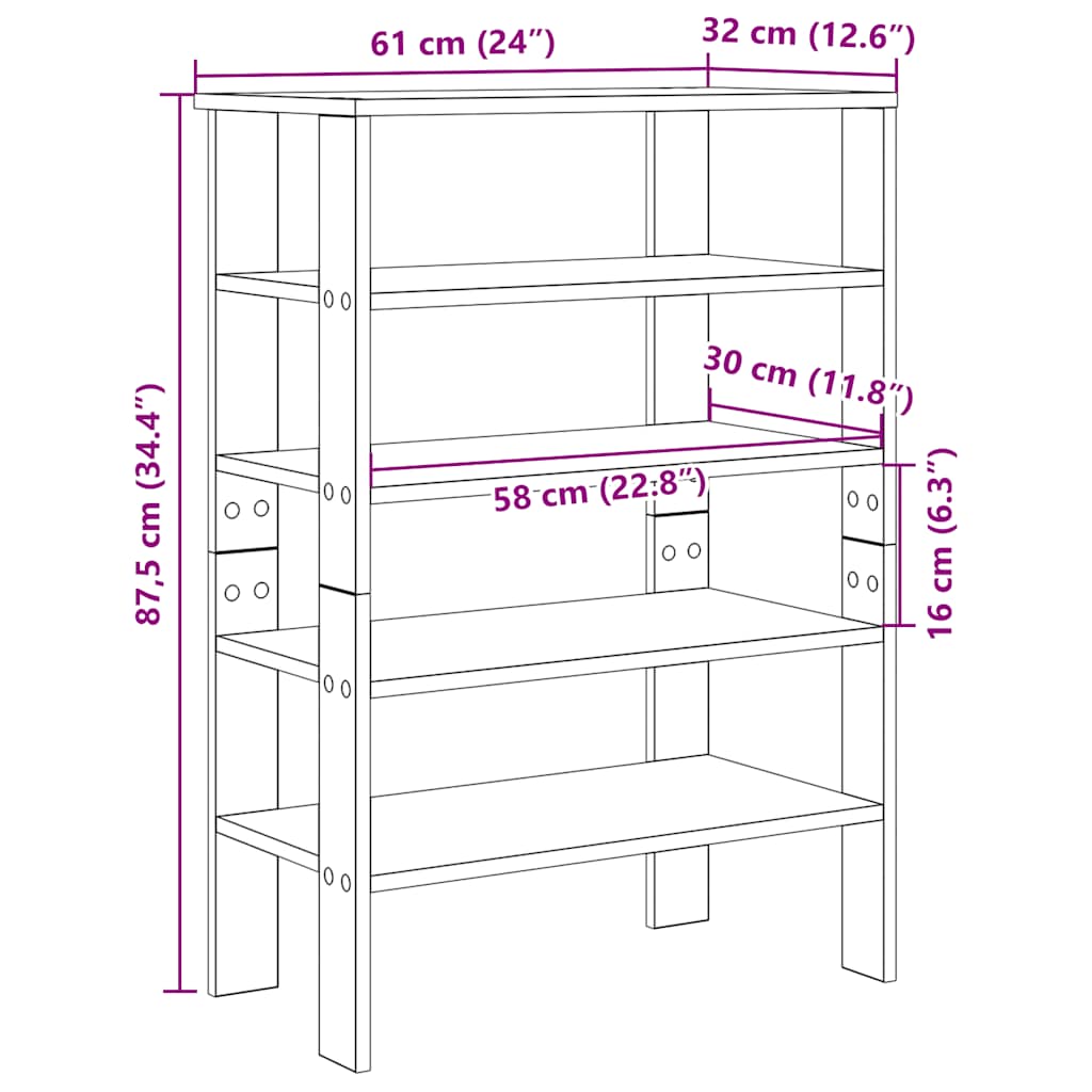 Skohylle hvit 61x32x87,5 cm konstruert tre