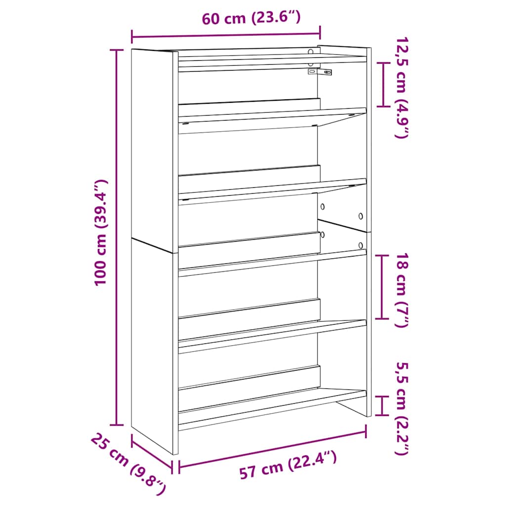 Skohylle røkt eik 60x25x100 cm konstruert tre