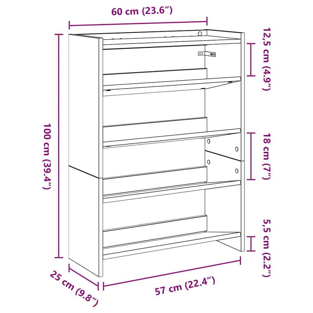 Skohylle svart 80x25x61,5 cm konstruert tre