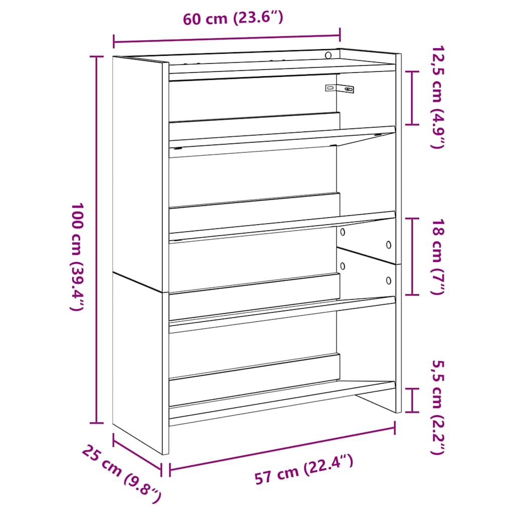 Skohylle betonggrå 80x25x61,5 cm konstruert tre