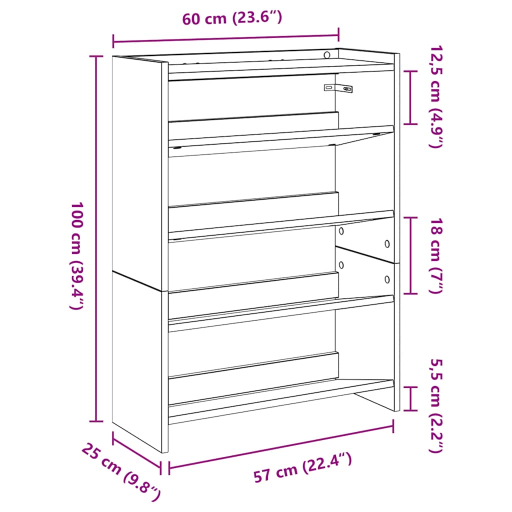 Skohylle brun eik 80x25x61,5 cm konstruert tre