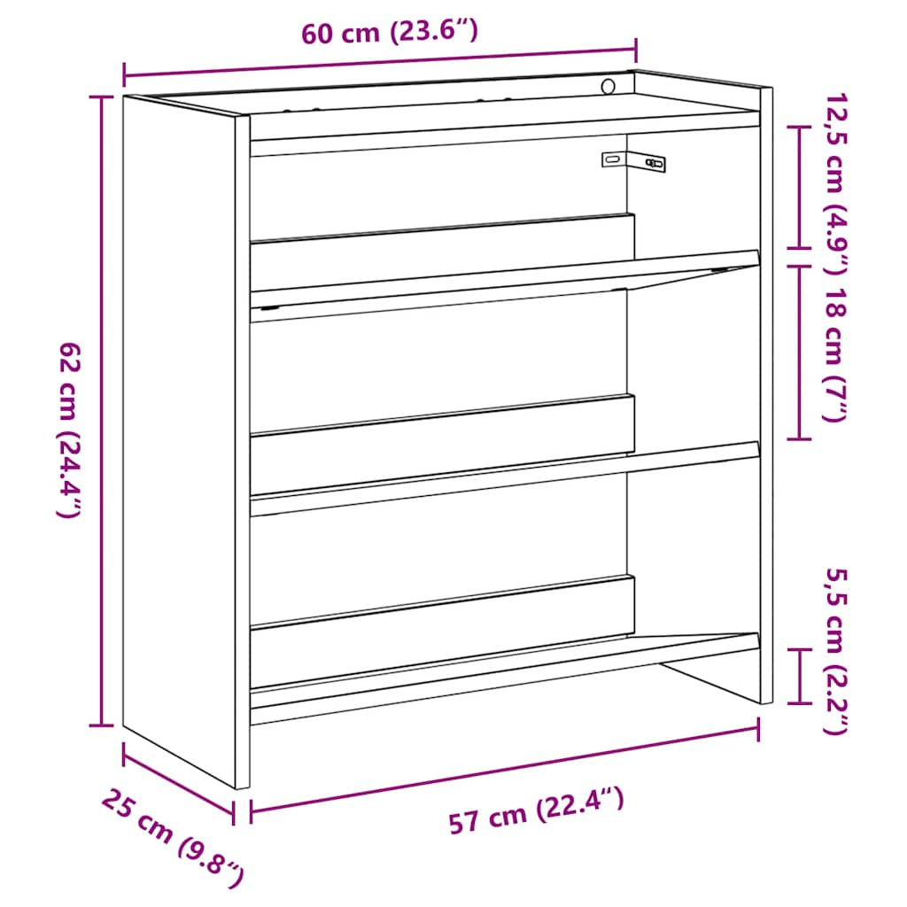 Skohylle sonoma eik 60x25x62 cm konstruert tre