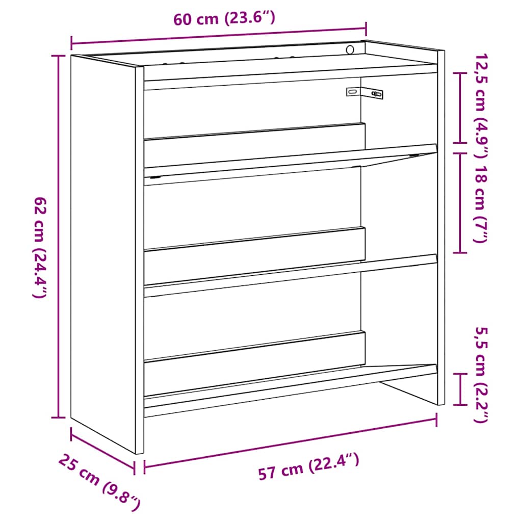 Skohylle betonggrå 60x25x62 cm konstruert tre