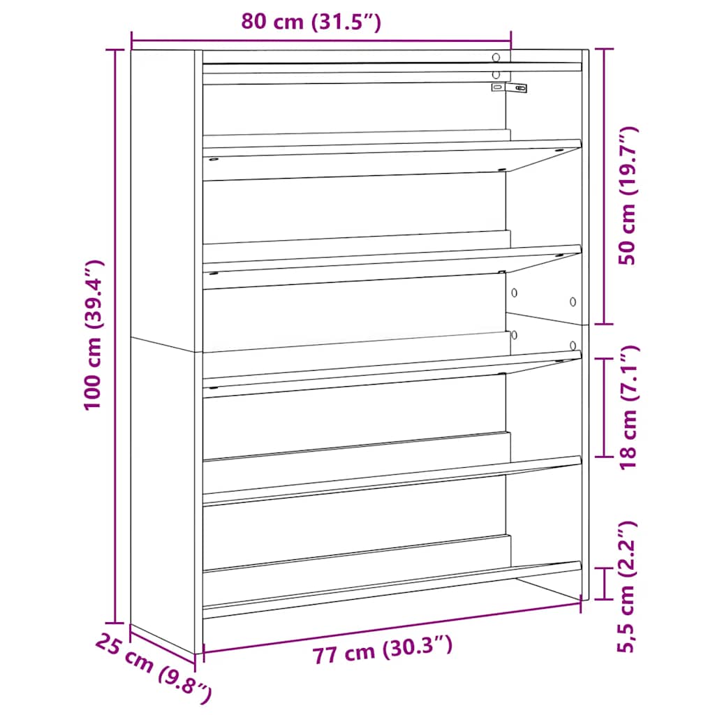 Skohylle svart 80x25x100 cm konstruert tre