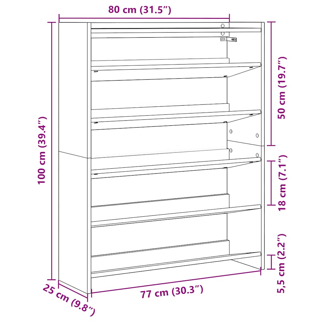 Skohylle røkt eik 80x25x100 cm konstruert tre