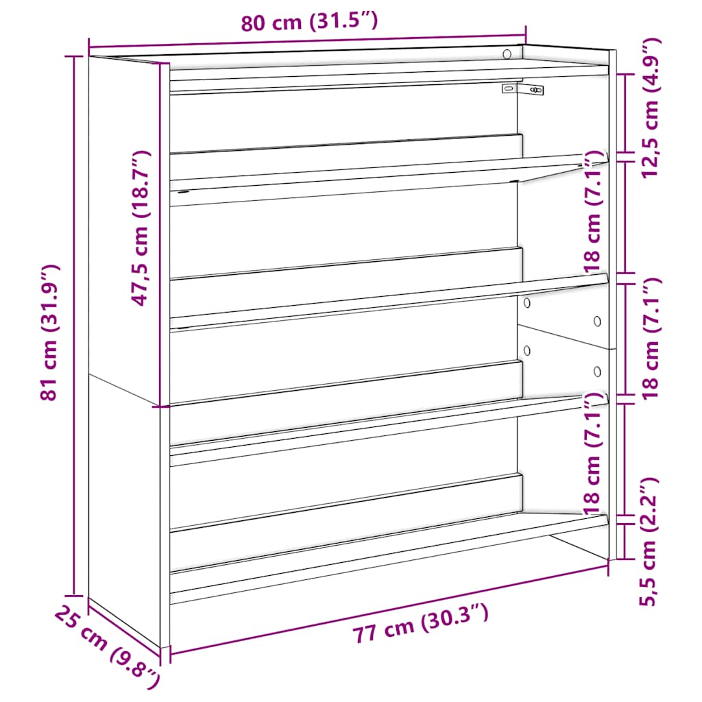 Skohylle sonoma eik 80x25x81 cm konstruert tre