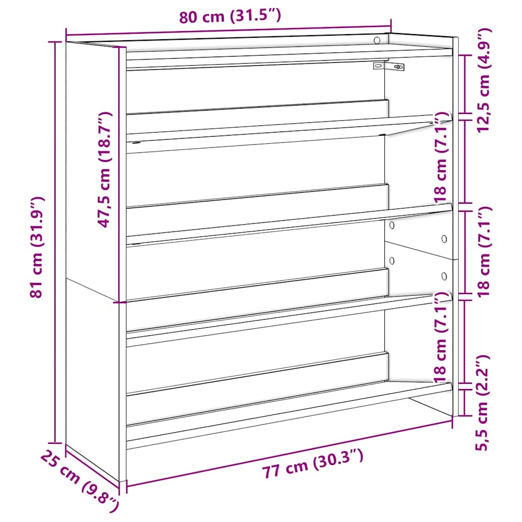 Skohylle røkt eik 80x25x81 cm konstruert tre
