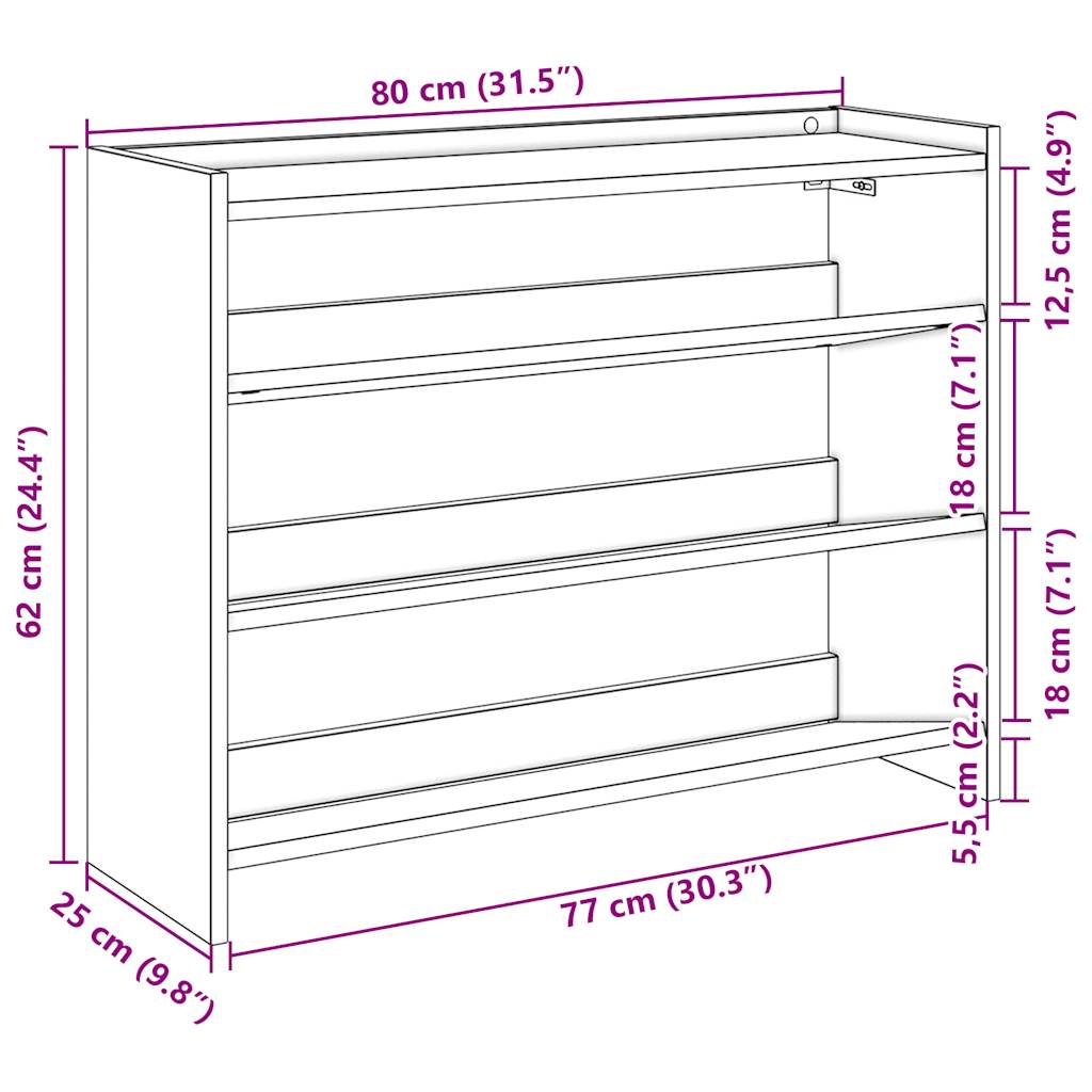 Skohylle hvit 80x25x61,5 cm konstruert tre