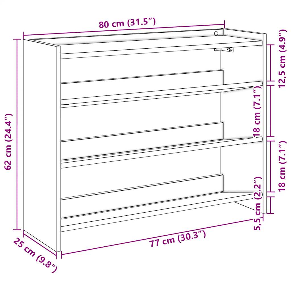 Skohylle brun eik 80x25x61,5 cm konstruert tre