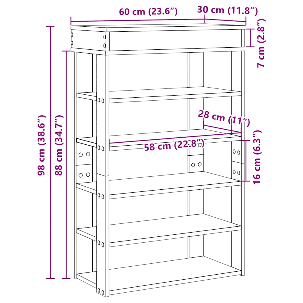 Skohylle sonoma eik 60x30x98 cm konstruert tre