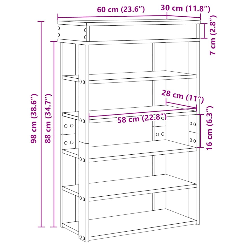 Skohylle brun eik 60x30x98 cm konstruert tre