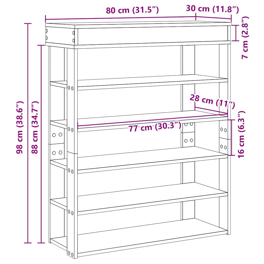 Skohylle hvit 80x30x98 cm konstruert tre