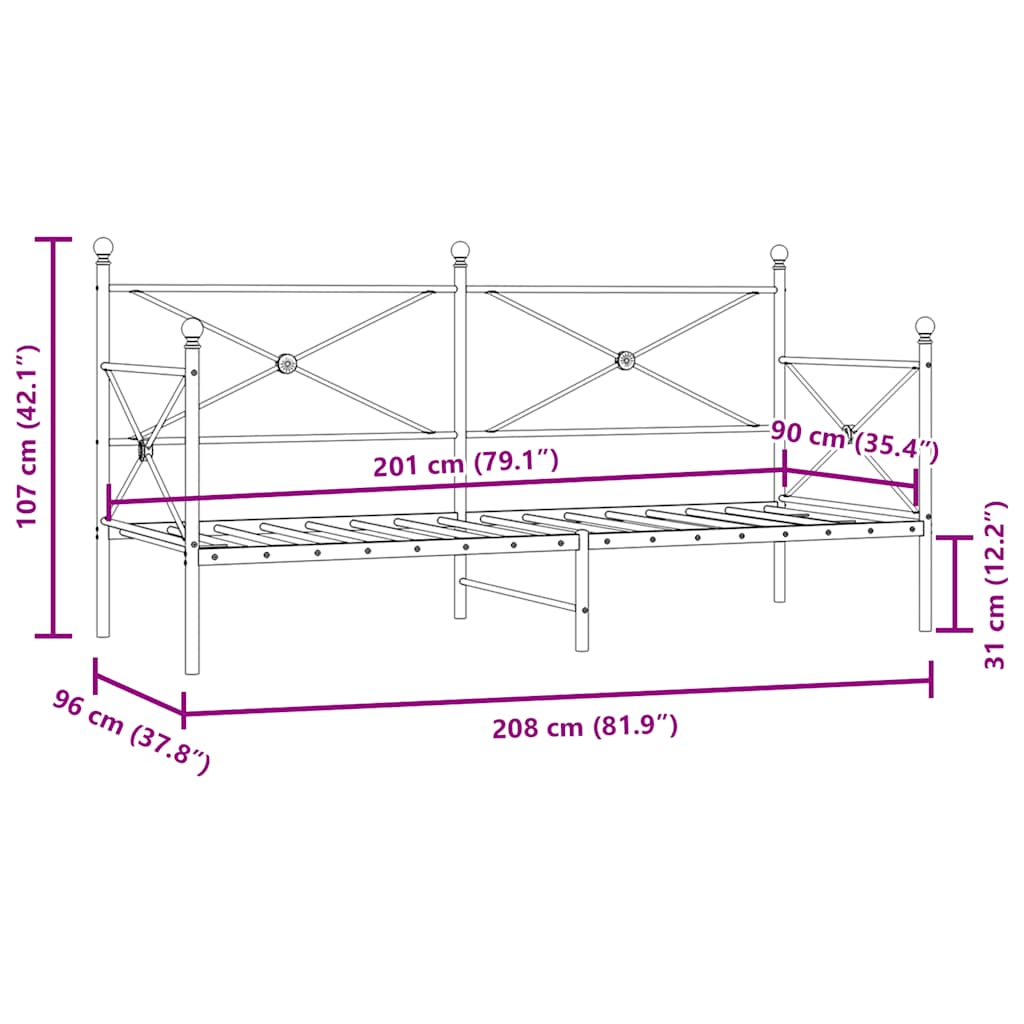 Dagseng uten madrass svart 90x200 cm stål