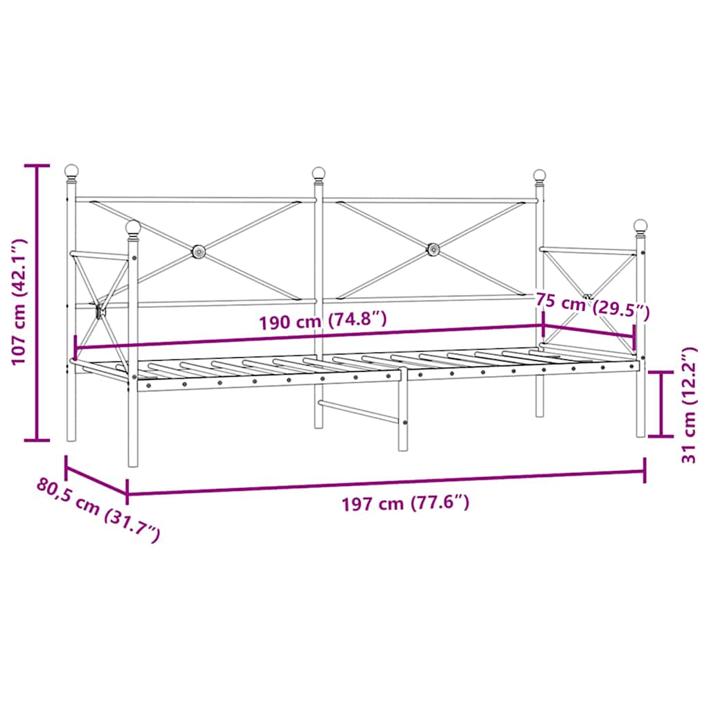 Dagseng uten madrass hvit 75x190 cm stål