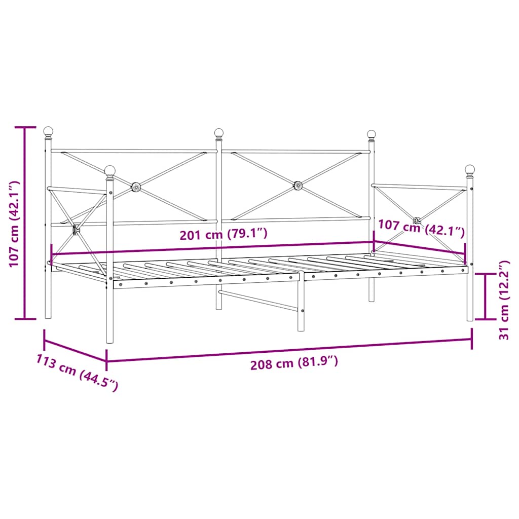 Dagseng uten madrass hvit 107x203 cm stål