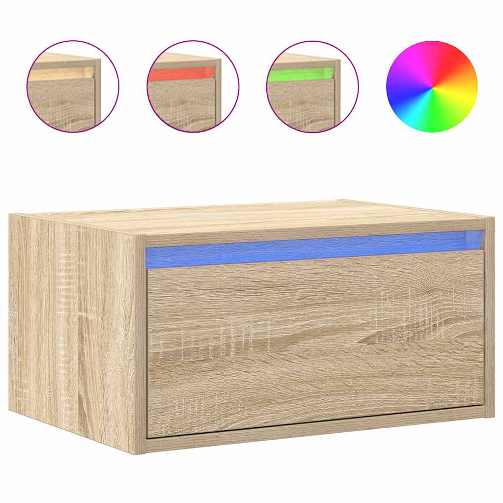 Vegghengte nattbord med LED-lys 2 stk sonoma eik