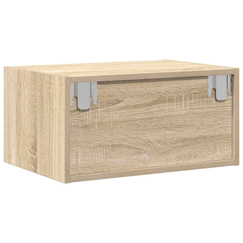 Vegghengte nattbord med LED-lys 2 stk sonoma eik