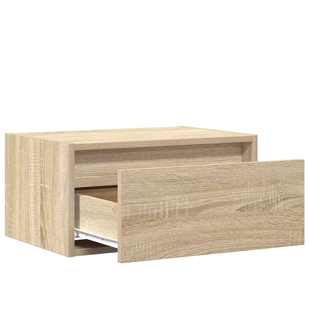 Vegghengte nattbord med LED-lys 2 stk sonoma eik