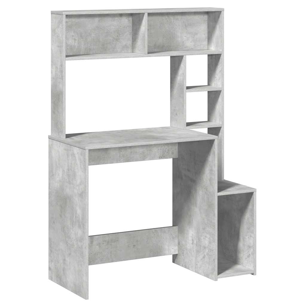 Skrivebord med hyller betonggrå 100x45x140 cm konstruert tre