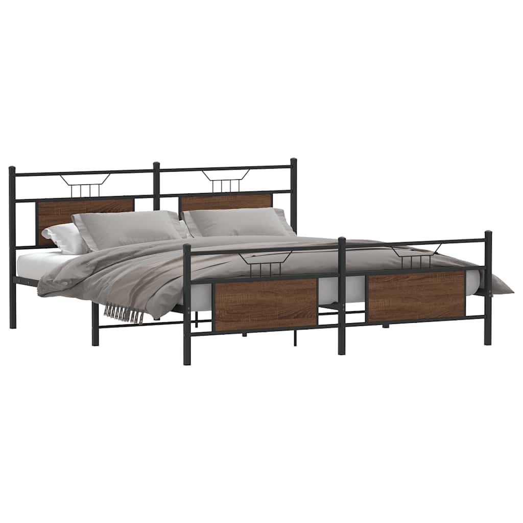 Sengeramme i metall uten madrass brun eik 160x200 cm
