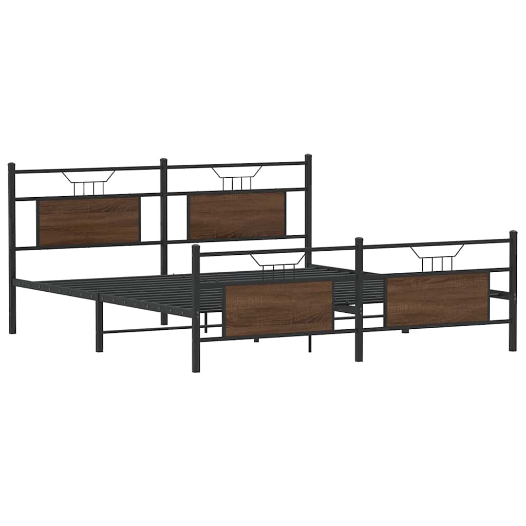 Sengeramme i metall uten madrass brun eik 180x200 cm