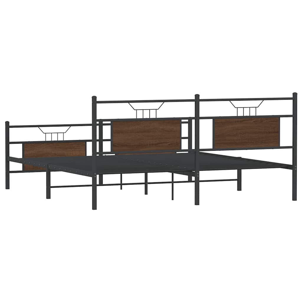 Sengeramme i metall uten madrass brun eik 180x200 cm