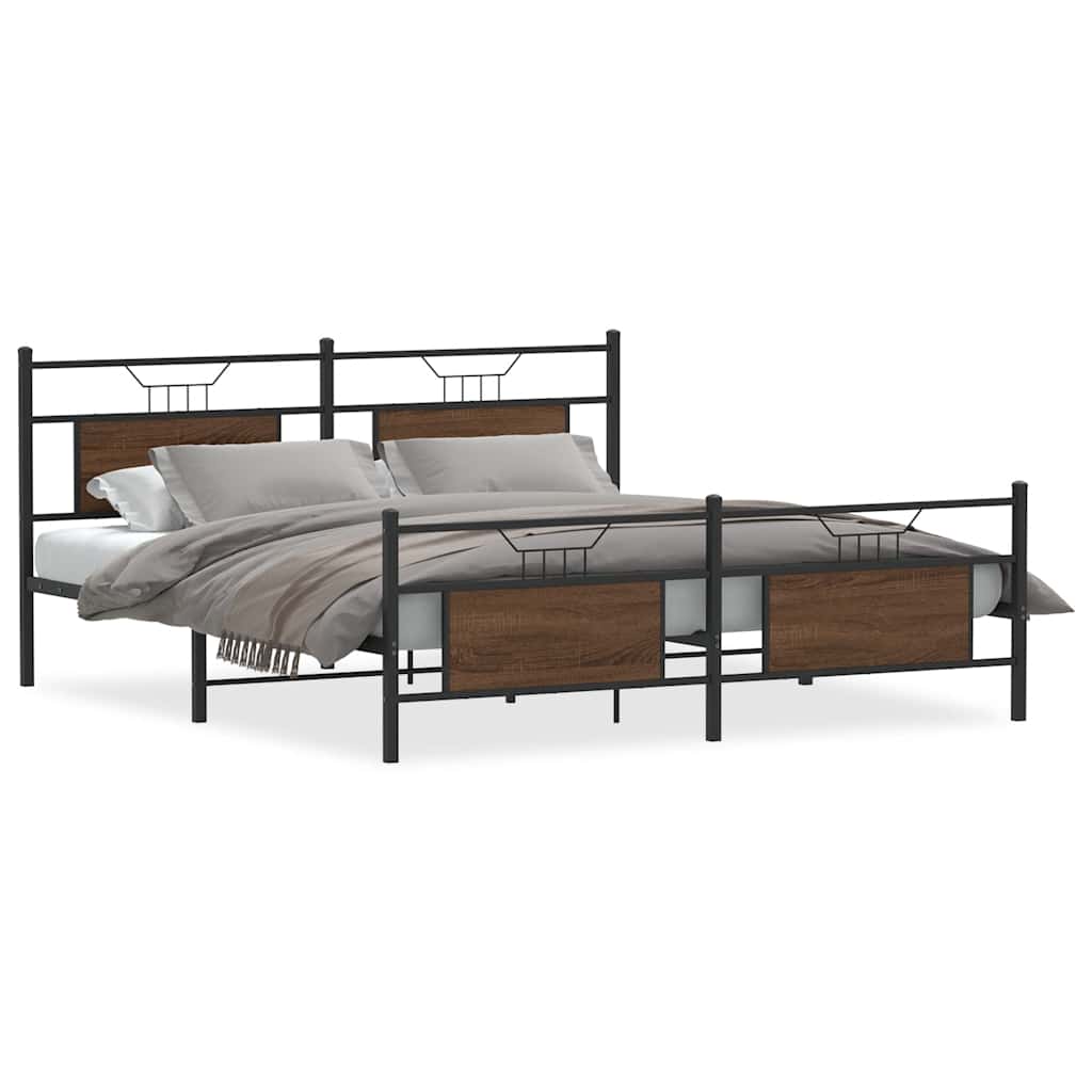 Sengeramme i metall uten madrass brun eik 183x213 cm