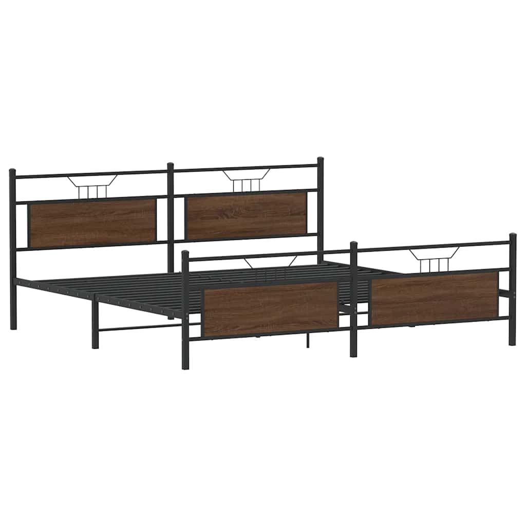 Sengeramme i metall uten madrass brun eik 193x203 cm