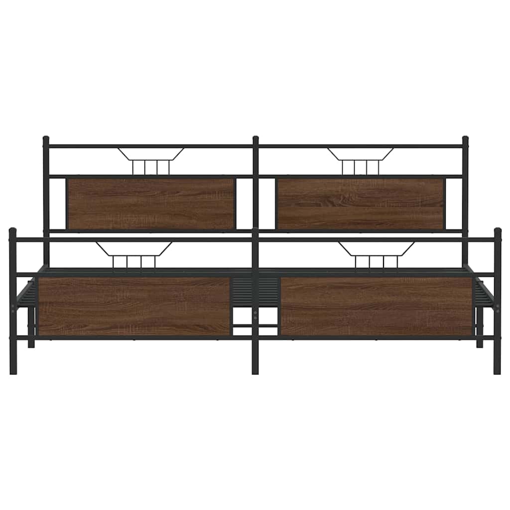Sengeramme i metall uten madrass brun eik 193x203 cm