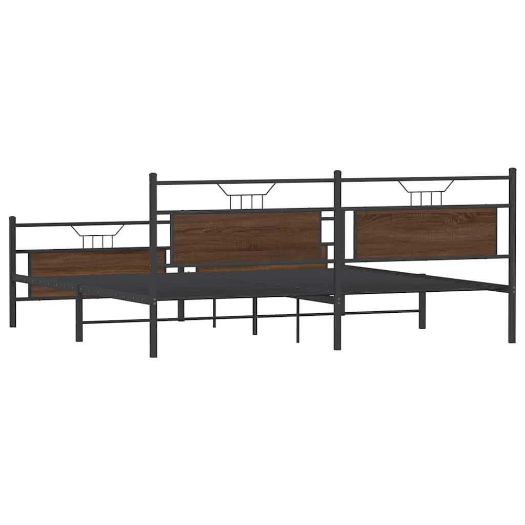 Sengeramme i metall uten madrass brun eik 193x203 cm