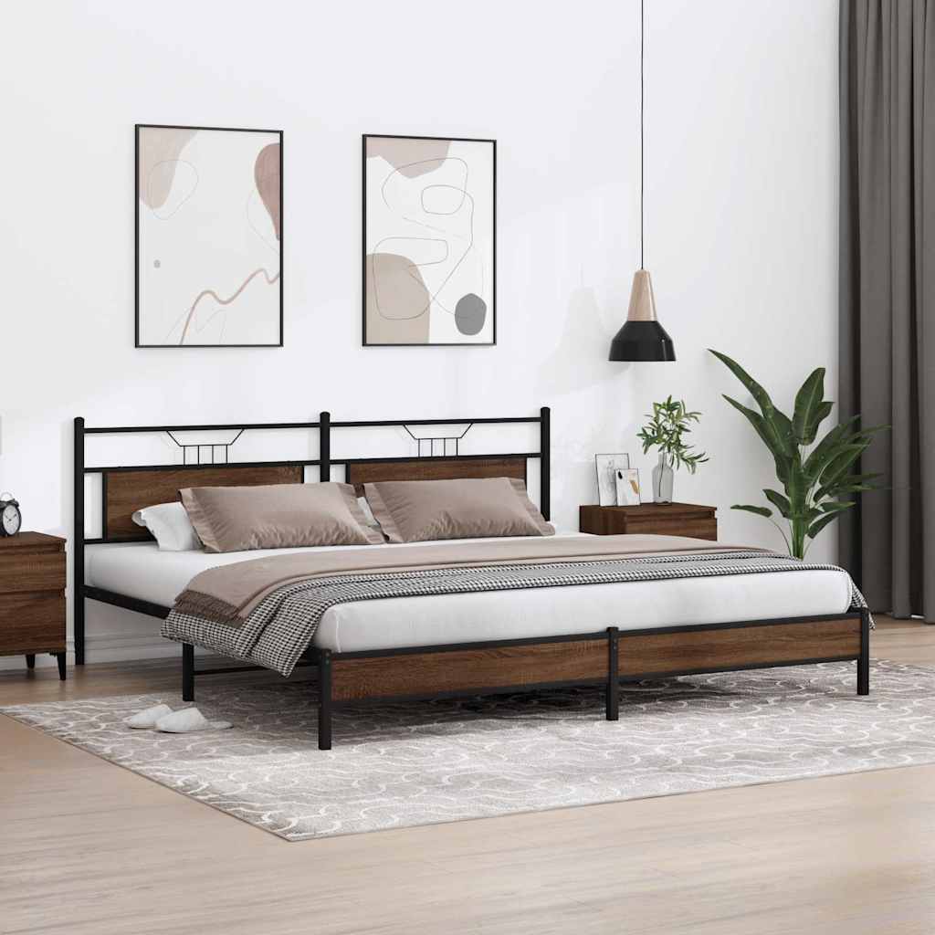 Sengeramme i metall uten madrass brun eik 193x203 cm