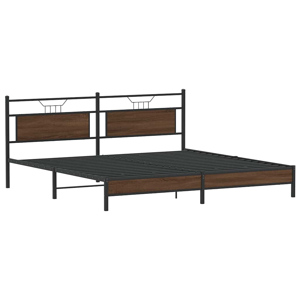 Sengeramme i metall uten madrass brun eik 193x203 cm