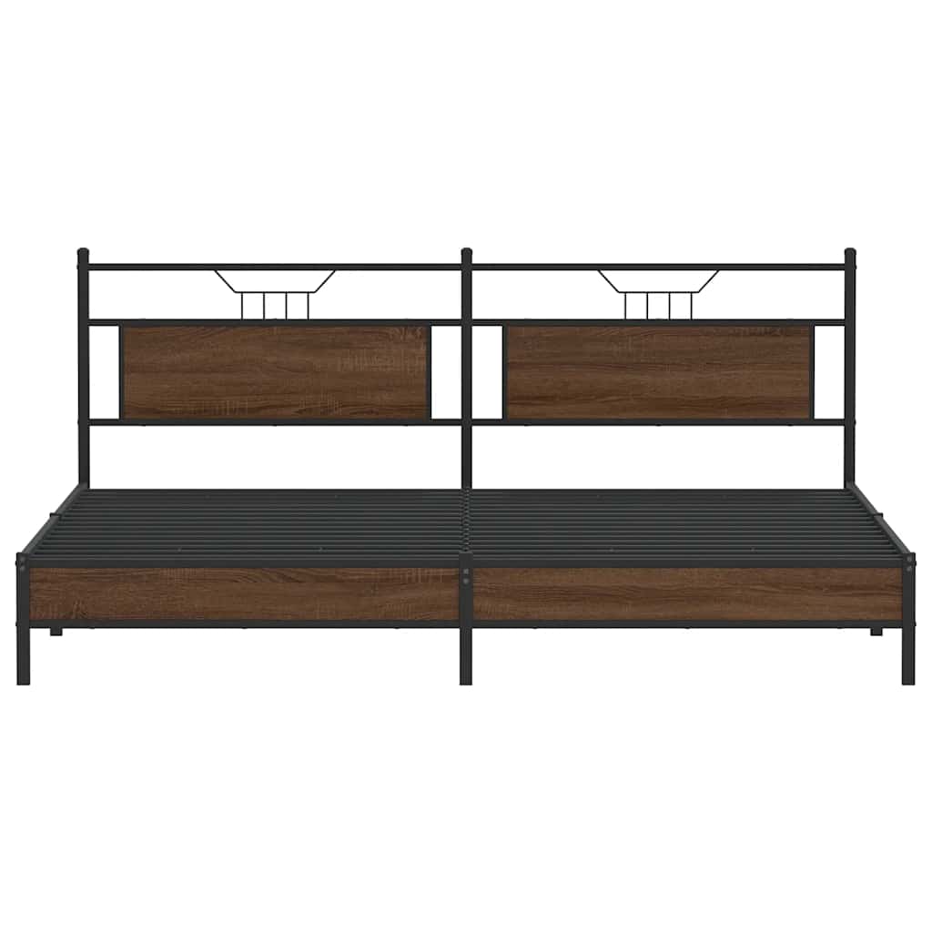 Sengeramme i metall uten madrass brun eik 193x203 cm