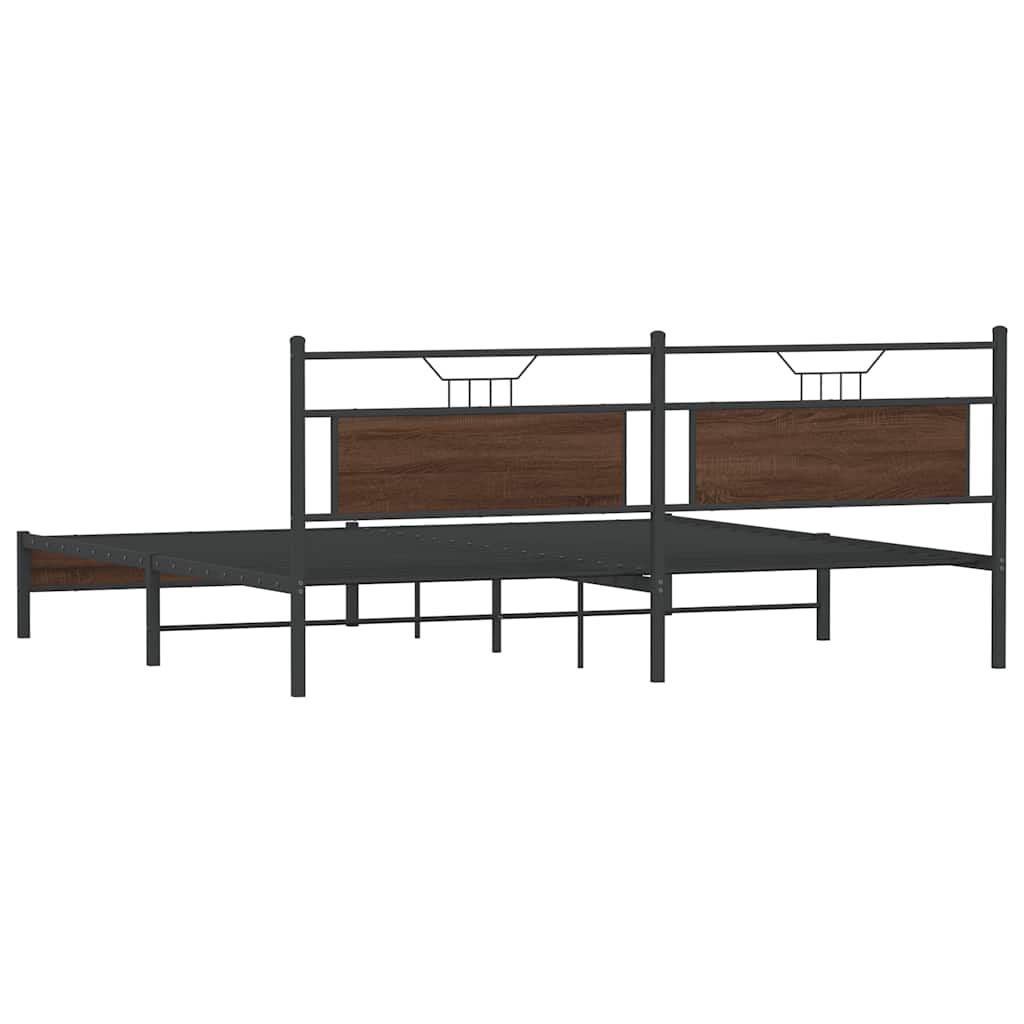 Sengeramme i metall uten madrass brun eik 193x203 cm