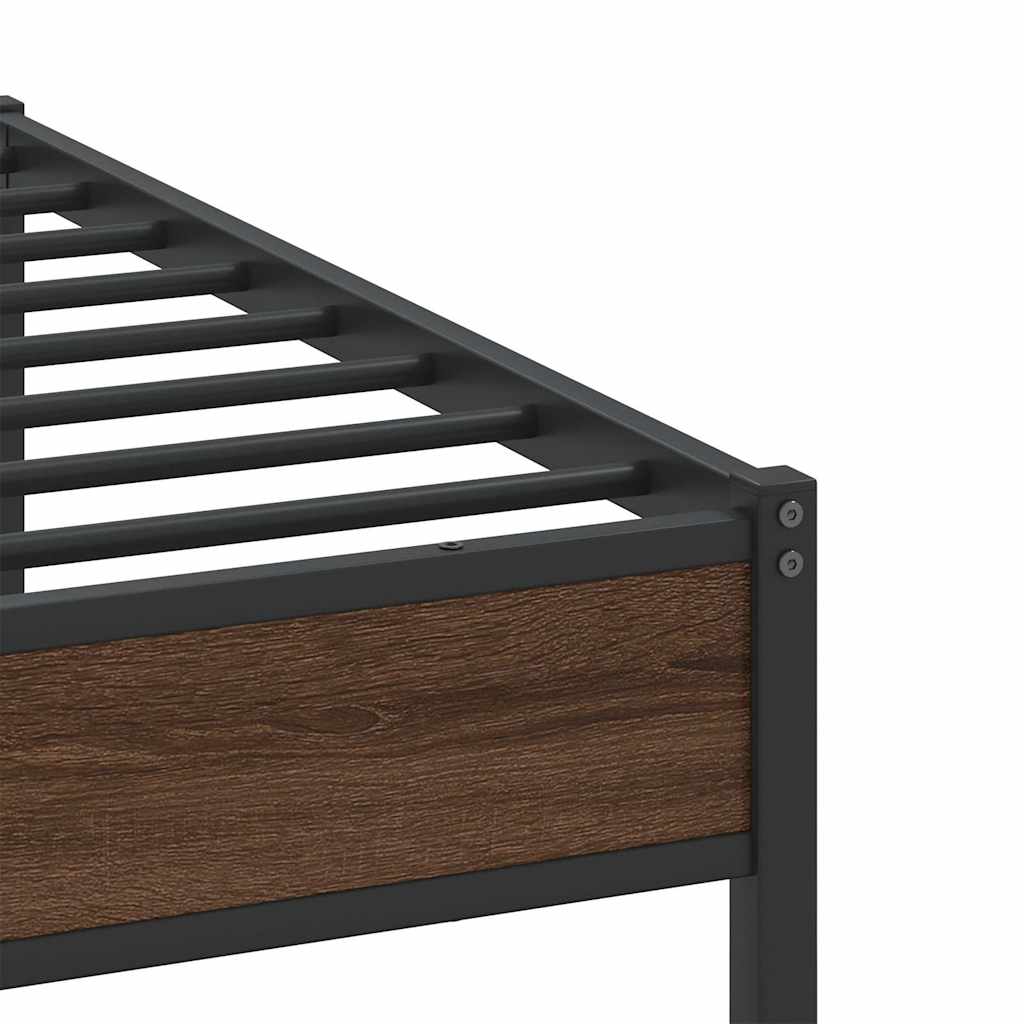 Sengeramme i metall uten madrass brun eik 193x203 cm