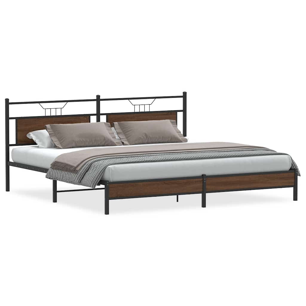 Sengeramme i metall uten madrass brun eik 200x200 cm