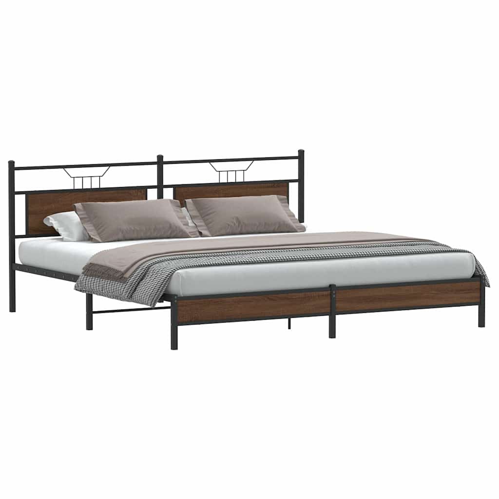 Sengeramme i metall uten madrass brun eik 200x200 cm