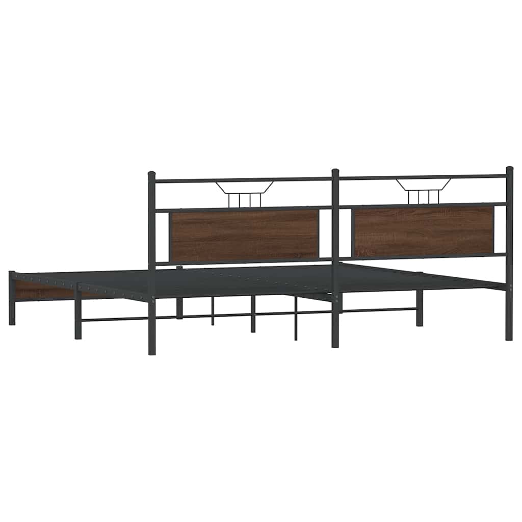 Sengeramme i metall uten madrass brun eik 200x200 cm