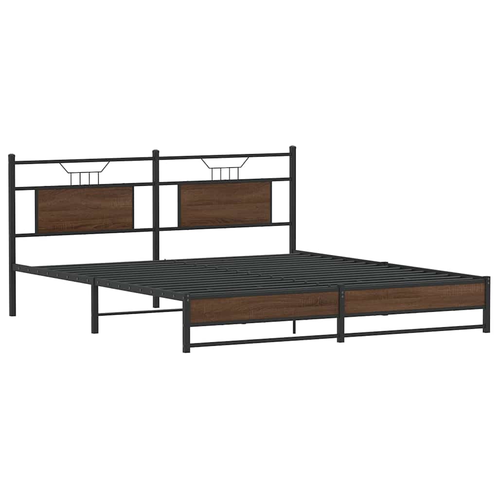 Sengeramme i metall uten madrass brun eik 180x200 cm