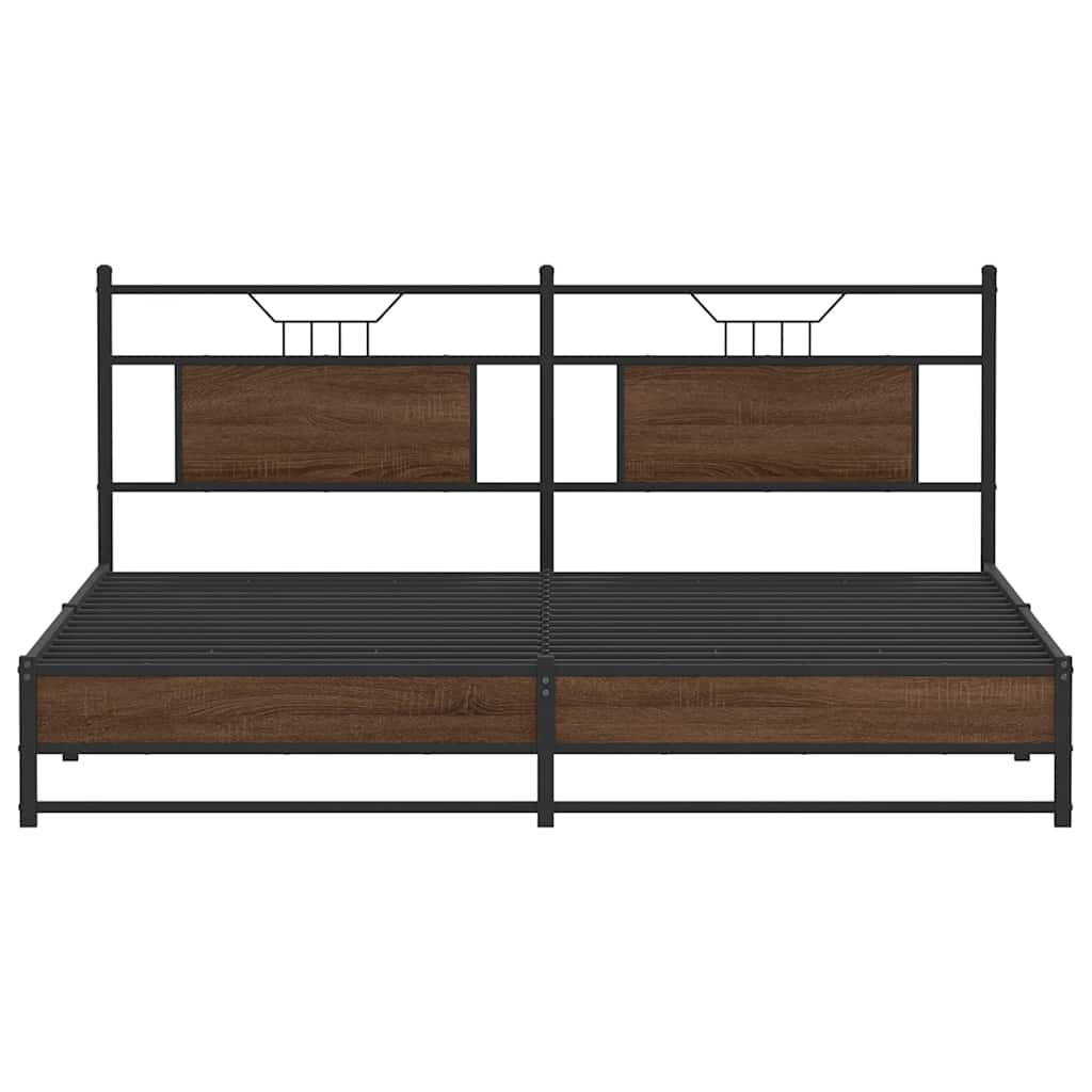 Sengeramme i metall uten madrass brun eik 180x200 cm