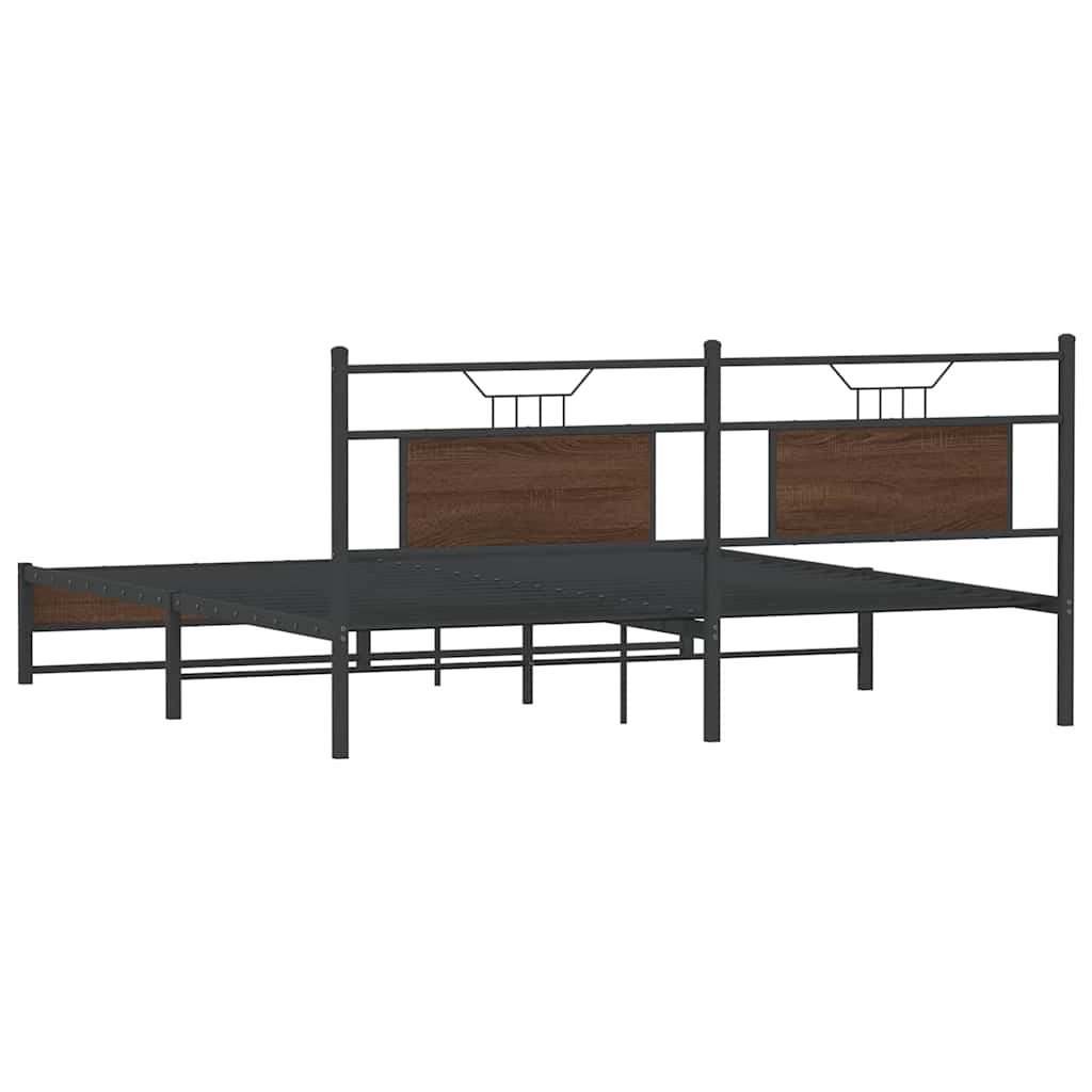 Sengeramme i metall uten madrass brun eik 180x200 cm