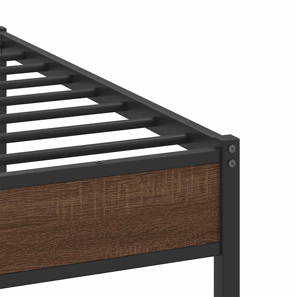 Sengeramme i metall uten madrass brun eik 183x213 cm