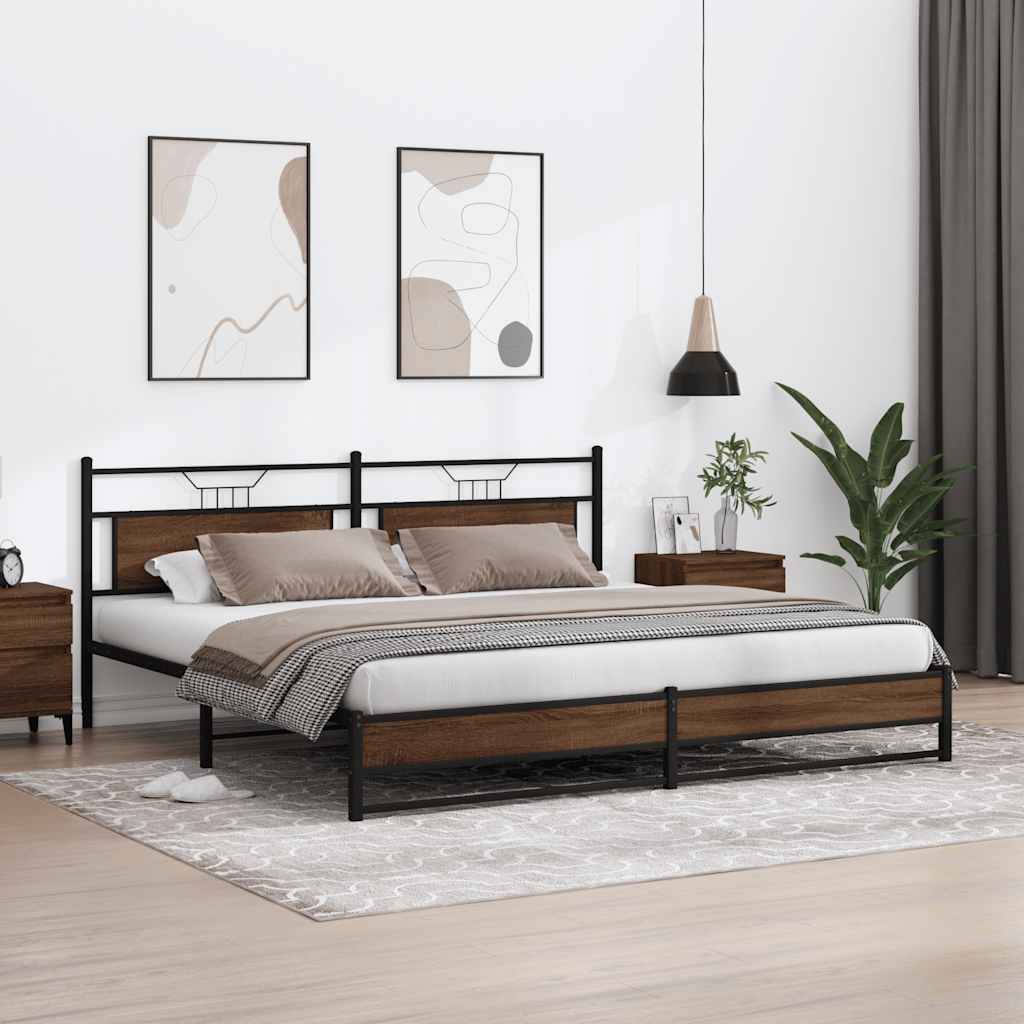 Sengeramme i metall uten madrass brun eik 193x203 cm