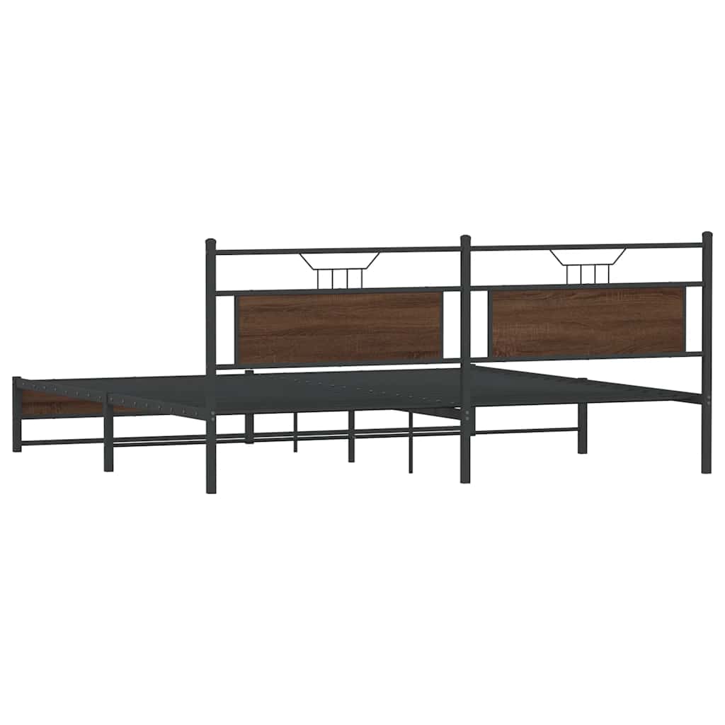 Sengeramme i metall uten madrass brun eik 193x203 cm