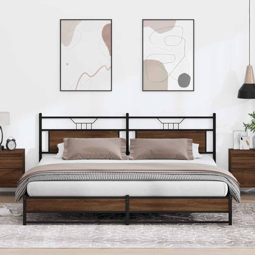 Sengeramme i metall uten madrass brun eik 193x203 cm