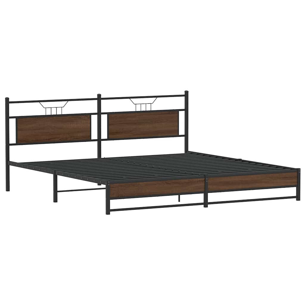 Sengeramme i metall uten madrass brun eik 200x200 cm